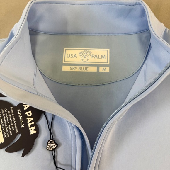 USA Palm Sky Blue Quarter Zip Pullover Long Sleeve Shirt Mens M Polyester Spandx - Picture 6 of 16